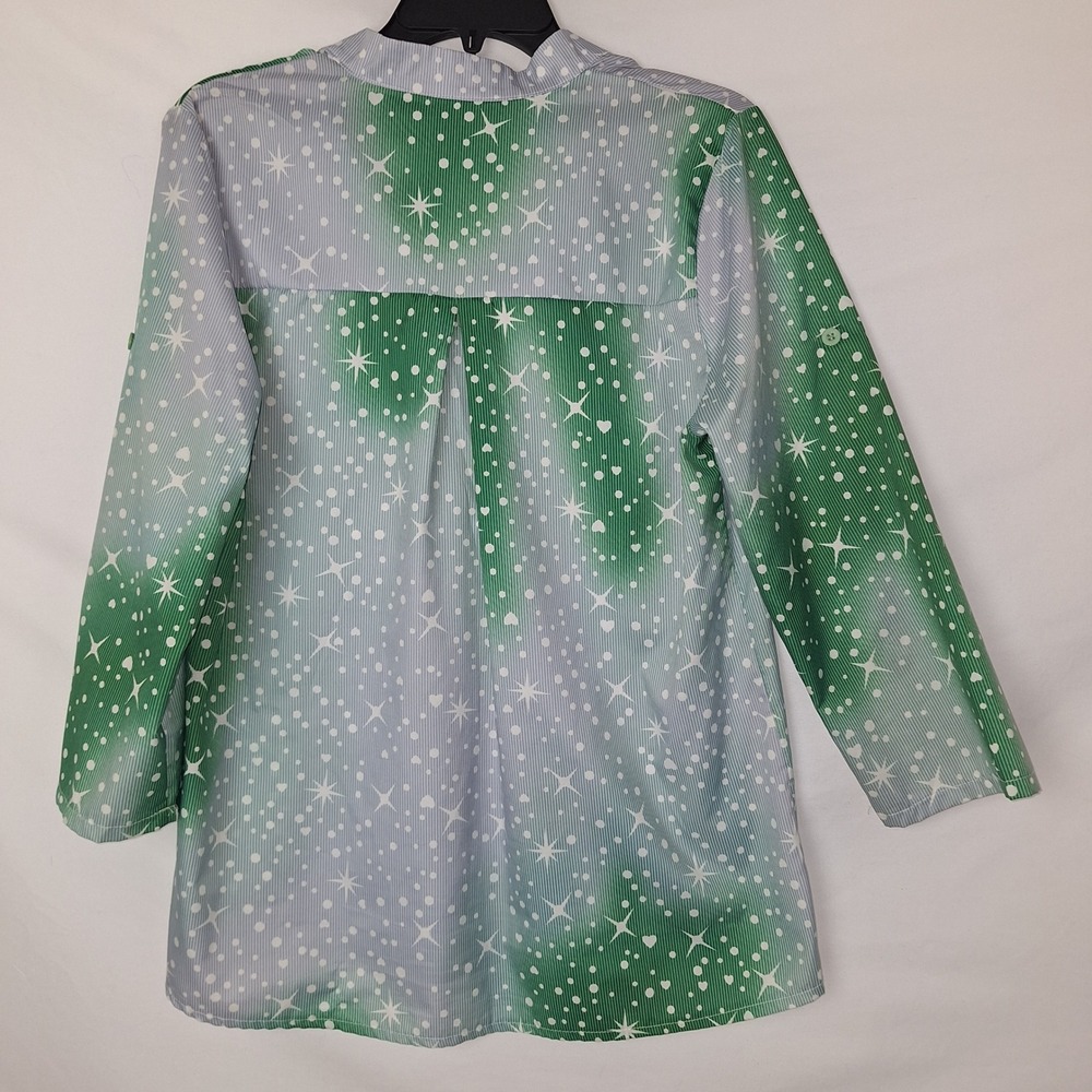 Whimsigoth Boho Bohemian Fairy Grunge Celestial Star Heart Blouse Green White M - Picture 2 of 7